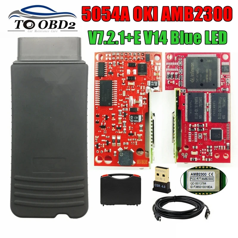 Красная печатная плата стабильного качества улучшение AMB2300 идеальный VAS5054A полный чип оригинальный V7.2.1 5054 Bluetooth UCDS зуммер голубой свет 5054A OKI