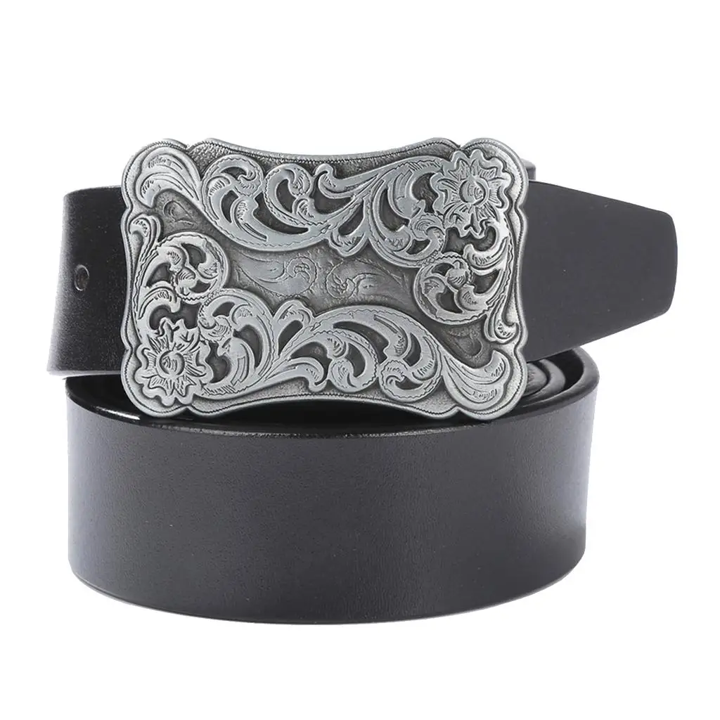 

Fashion American Western Vintage Style Carved Flower Buckle Leather Belt