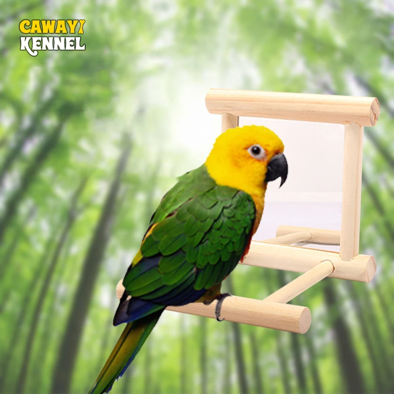 

Pet Bird Parrot Wood Platform Stand Rack Toy Hamster Branch Perches for Bird Cage Toys Station Board with Mirror Bird Supplies