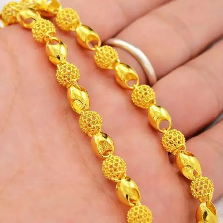 Женское ожерелье из натурального золота 9999 пробы с бусинами