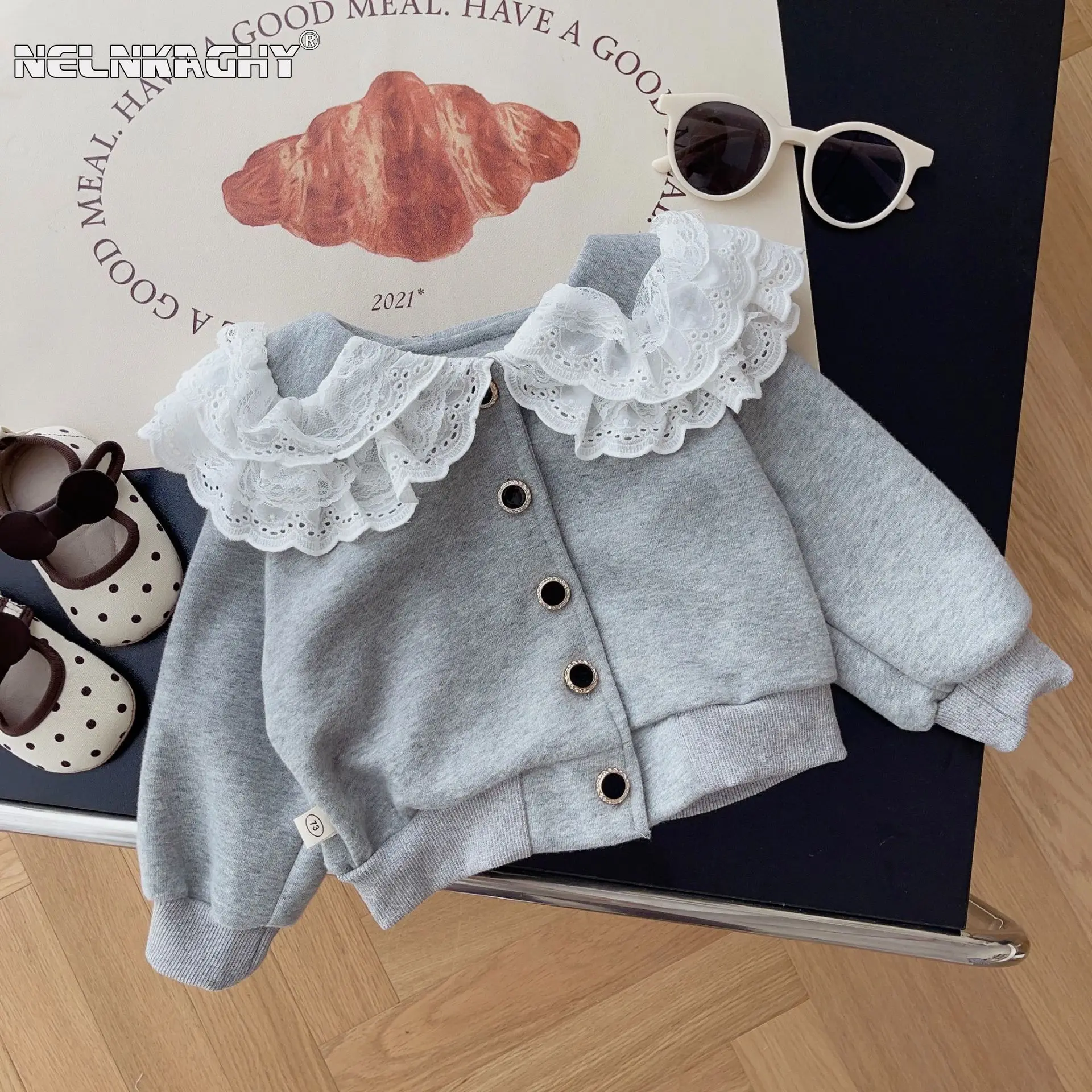 

2023 Autumn New In Kids Baby Girls Lace Collar Full Sleeve Single-breasted Top Coat Toddler Cute Outwear Children Jacket 6M-6Y