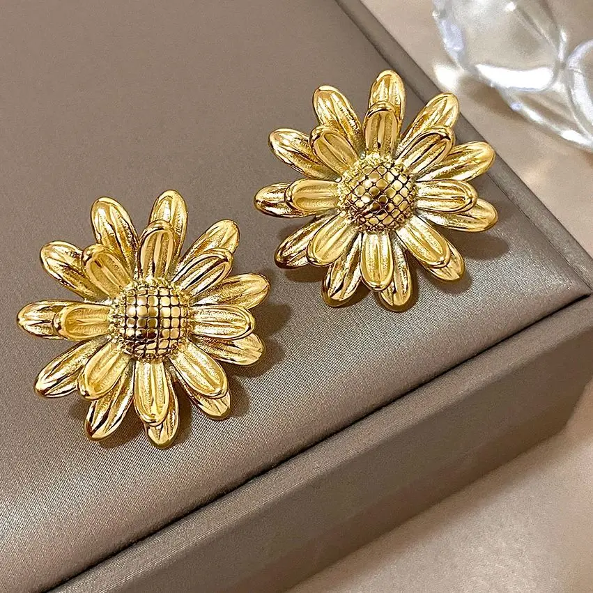 Flashbuy модные серьги-гвоздики из нержавеющей стали в стиле ретро с подсолнухом для