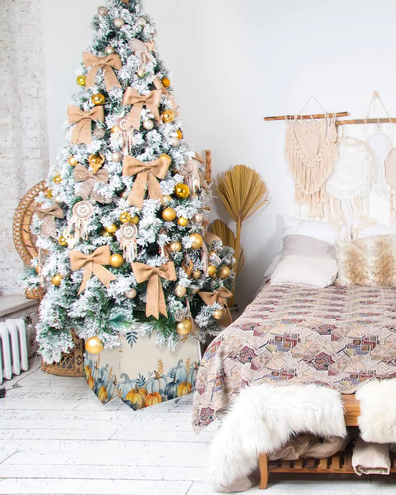 Водная синяя золотая желтая тыква рождественская елка Креативная печать