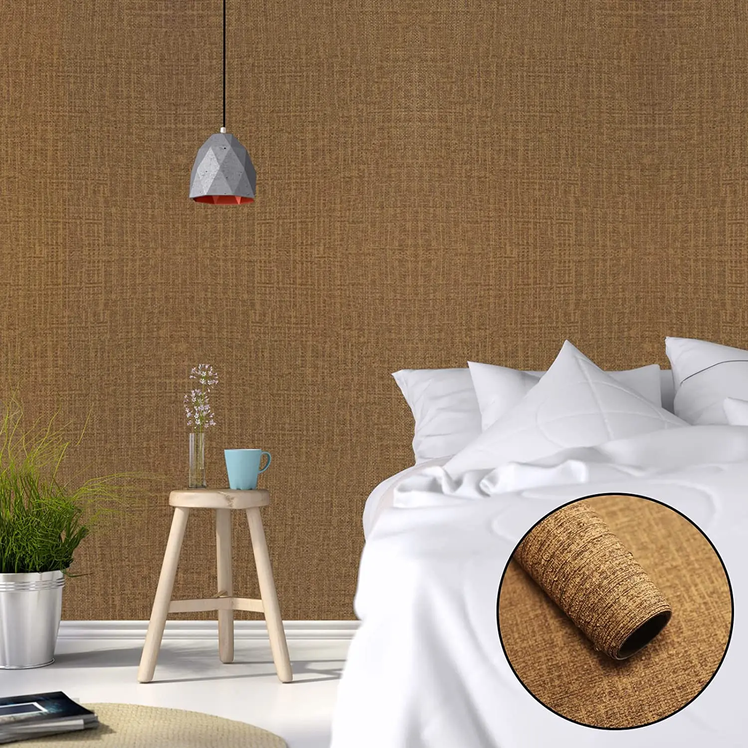 

Peel and Stick Coffee Grasscloth Contact Paper Vinyl Self Adhesive Waterproof Wallpaper Peel and Stick Removable Wall Stickers