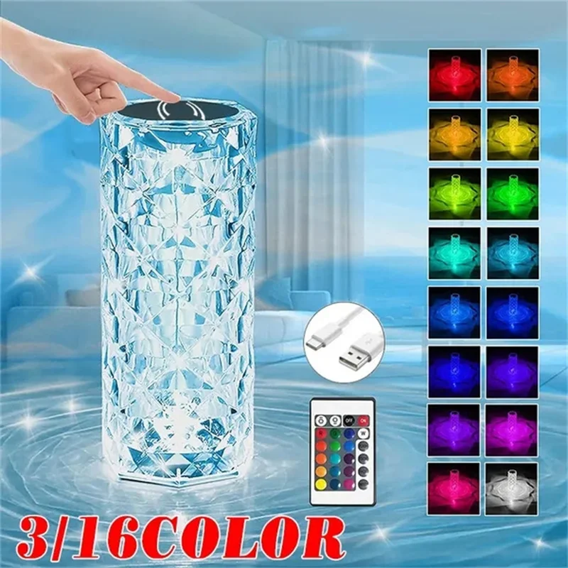 

3/16 Projector Light Colors Atmosphere Touch Rose Light Touch Night Adjustable Crystal Light Lamp Diamond Romantic Table