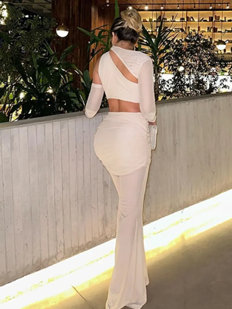 Элегантный женский ажурный наряд из двух предметов для вечеринки ночного клуба