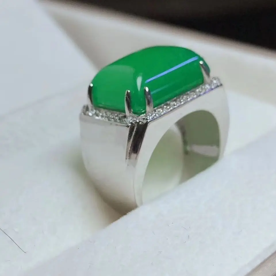Мужское кольцо из зеленого нефрита, регулируемое, из настоящего натурального хризопраза, камень нефрита, изящные ювелирные изделия из серебра 925 с прямоугольной халцедонией.