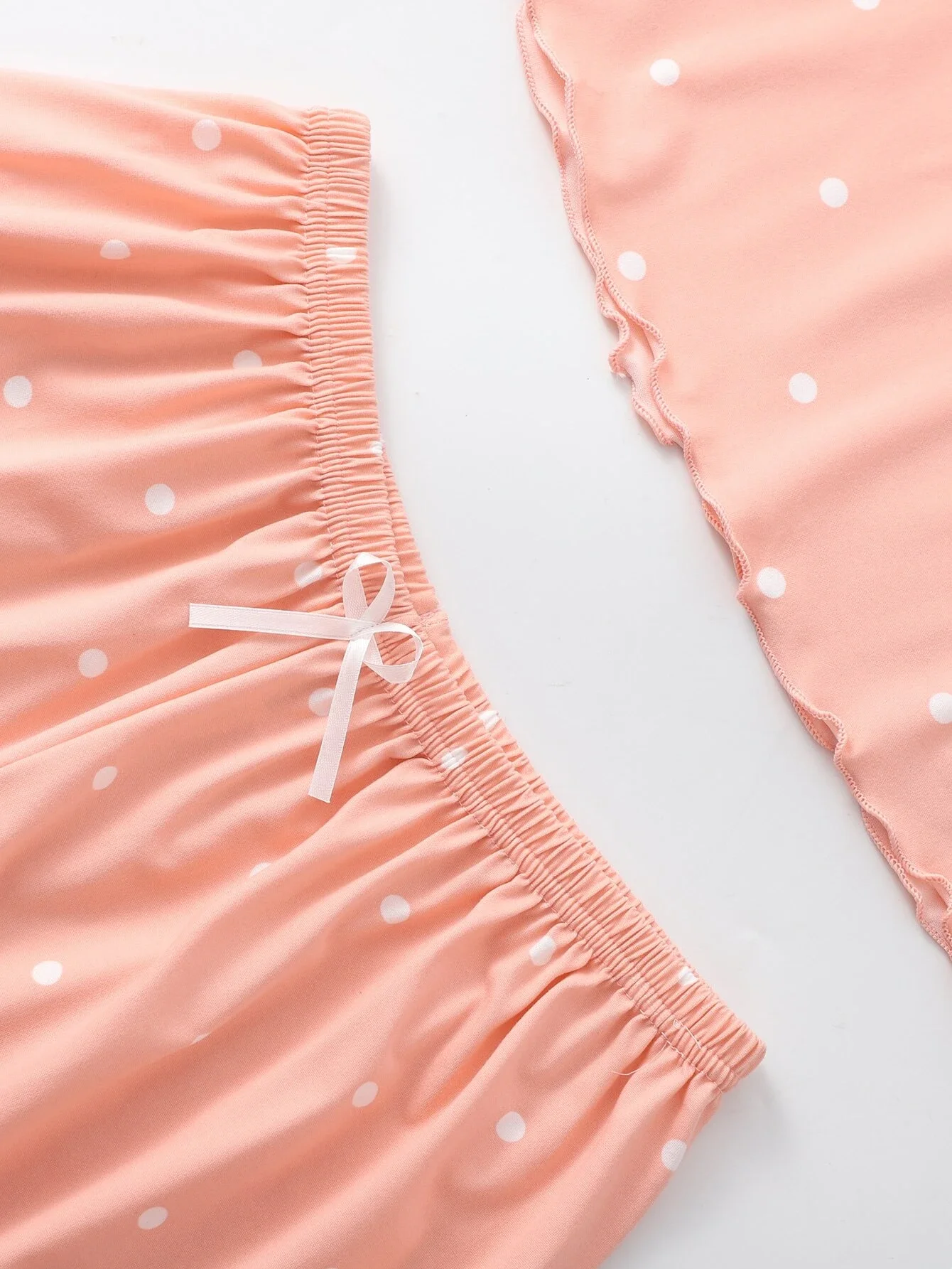 

2022 new Polka Dot Lettuce Trim Bow Front PJ SetWomen's Sleepwear Sexy Sleepwear