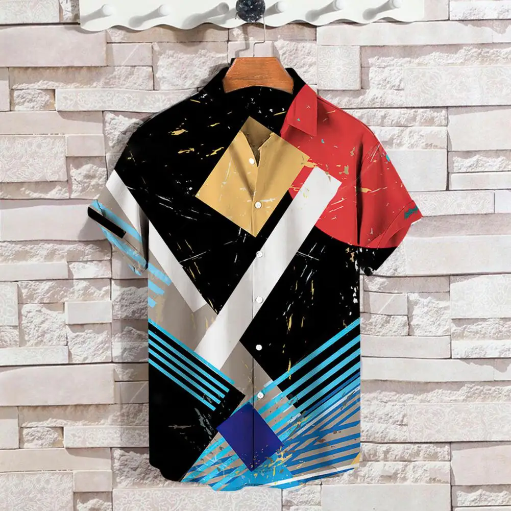 

Youthful Trendy Lapel Short Sleeves Summer Tops Hawaii Men Shirt Colorful Street Clothes