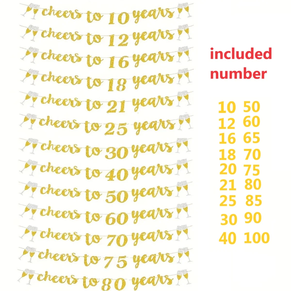 1 шт. флаг золотого цвета с алфавитом ЧАТЫ ДО 10-90 лет украшение для дня рождения