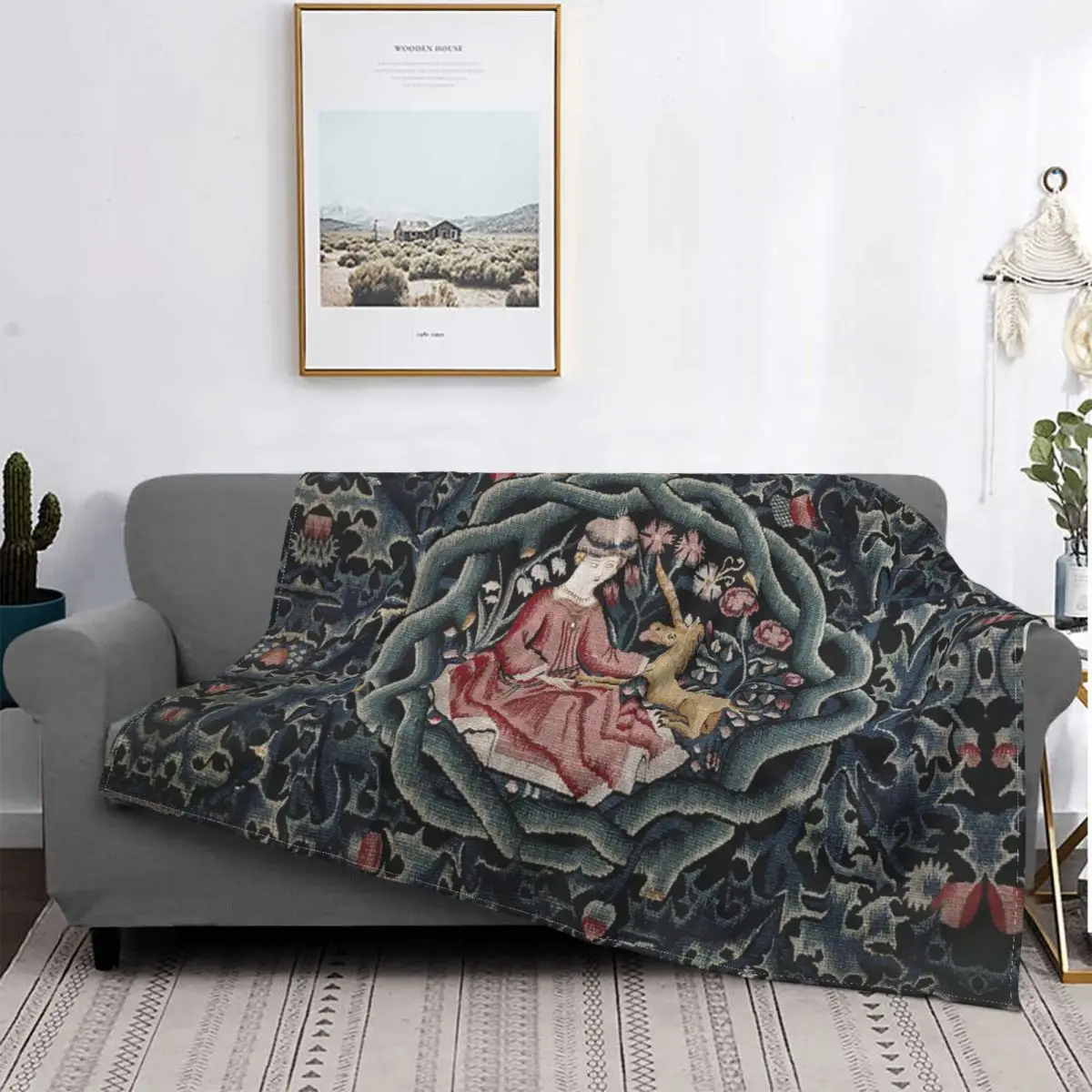

Retro The Lady And The Unicorn Flannel Blanket Medieval Renaissance Funny Throw Blanket for Home 125*100cm Quilt