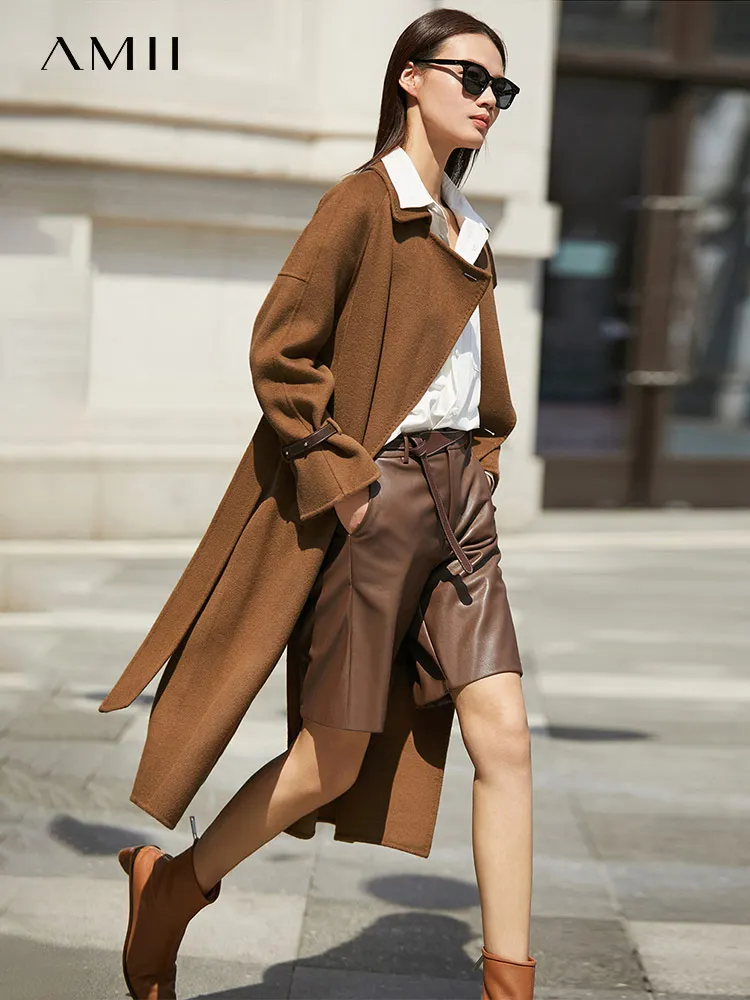 

Amii Minimalism 100% Wool Jacket For Women Winter Double Sided Woolen Coat Women's Outwear Jackets Female Overcoat 12141071