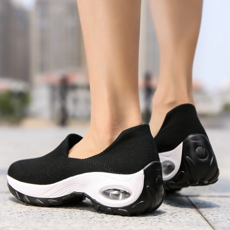 Women Loafers Shoes Platform Cushioned Knitted Sneakers Breathable Mesh Chunky Walking Shoes Zapatillas Gimnasio Mujer