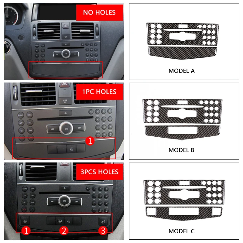 

Carbon Fiber Car Center Control Navigation Panel Frame Trim Stickers For Mercedes Benz C Class W204 C180 C200 C260 2007-2010