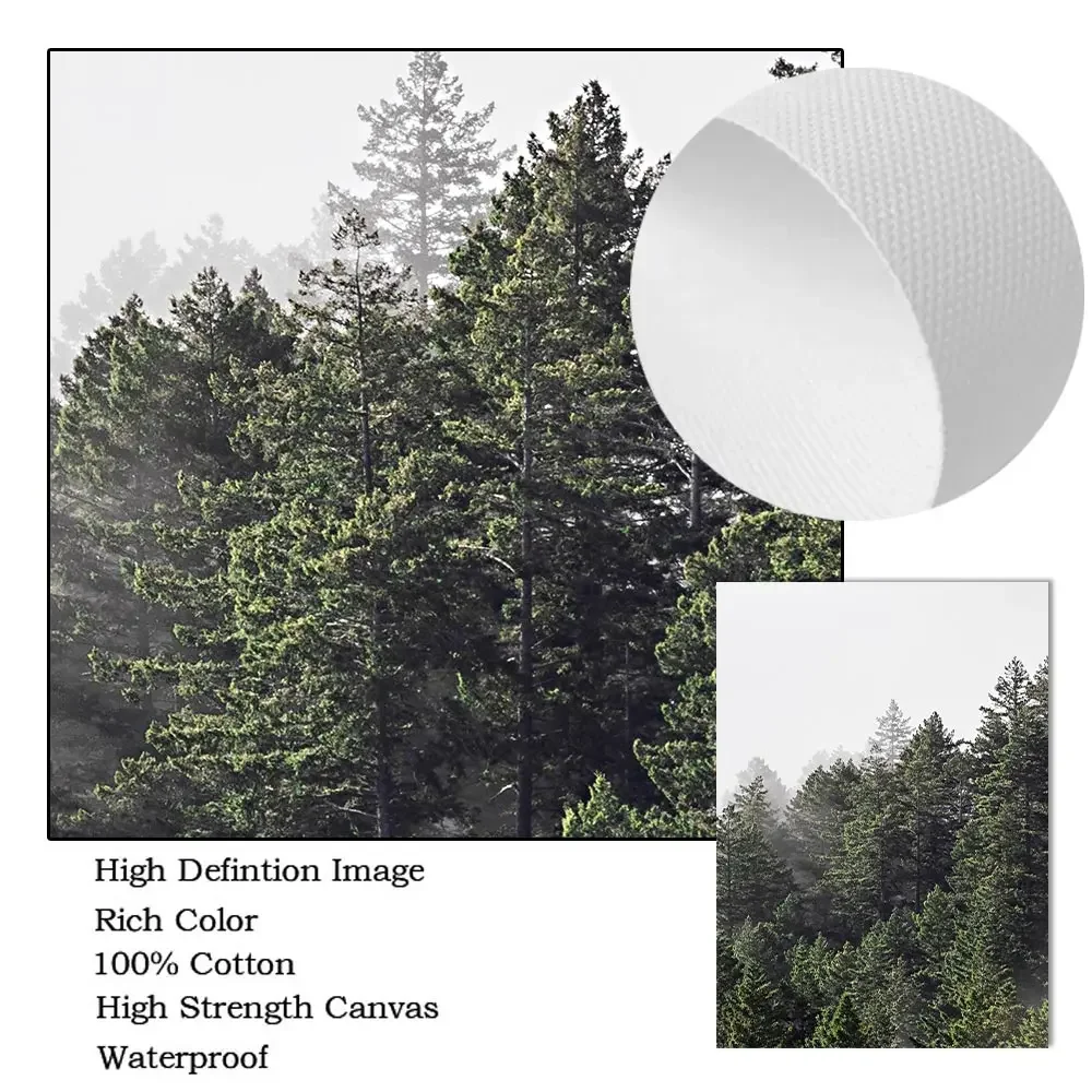 Природа Туманная Гора Туманный Лес Зеленый Настенное Искусство Холст Картина