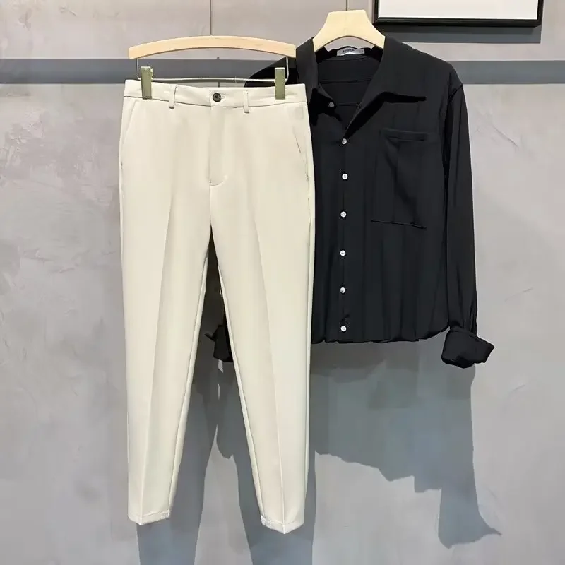 Summer Ice Silk Dropshot Straight-Leg Slimming Casual Suit Pants Thin Style Business Men's Trousers No Ironing Plus Size