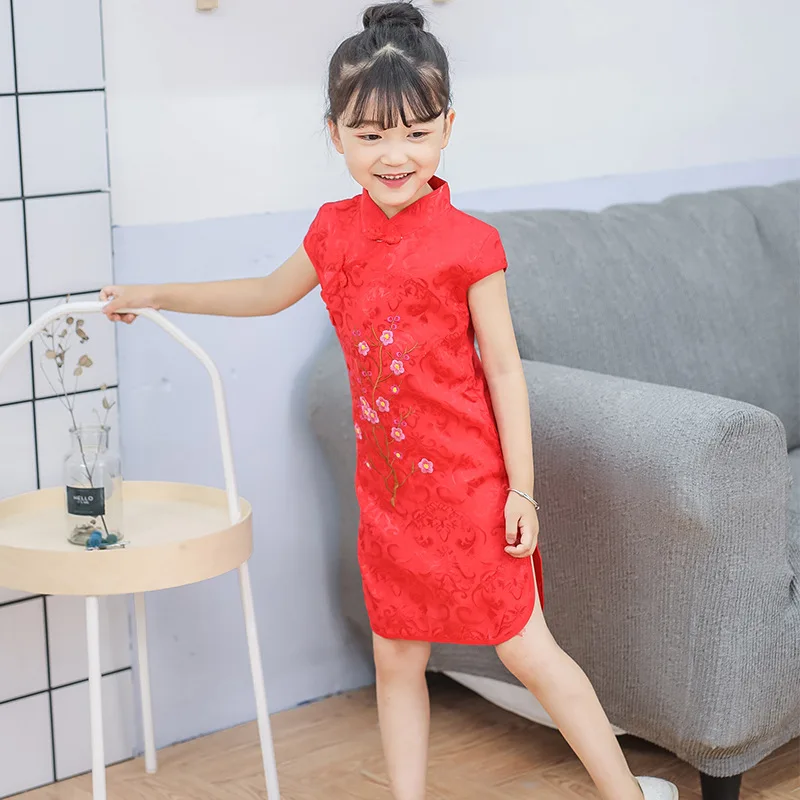 

Girls' Hanfu 2022 Chinese Traditional Children's Cheongsam Tang Dress Embroidered Plum Blossom New Year Dress Princess Dress