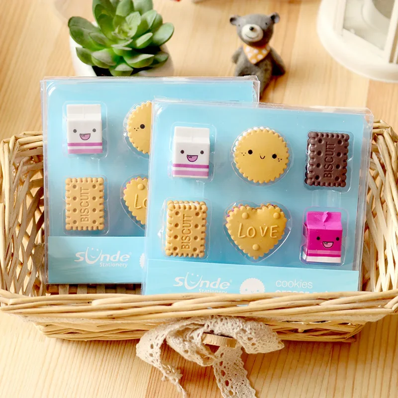 

Mini Eraser Gift 6pcs Love Student School Set Stationery Milk Pencil Child For Erasers Rubber Office Kids Biscuit Cookies