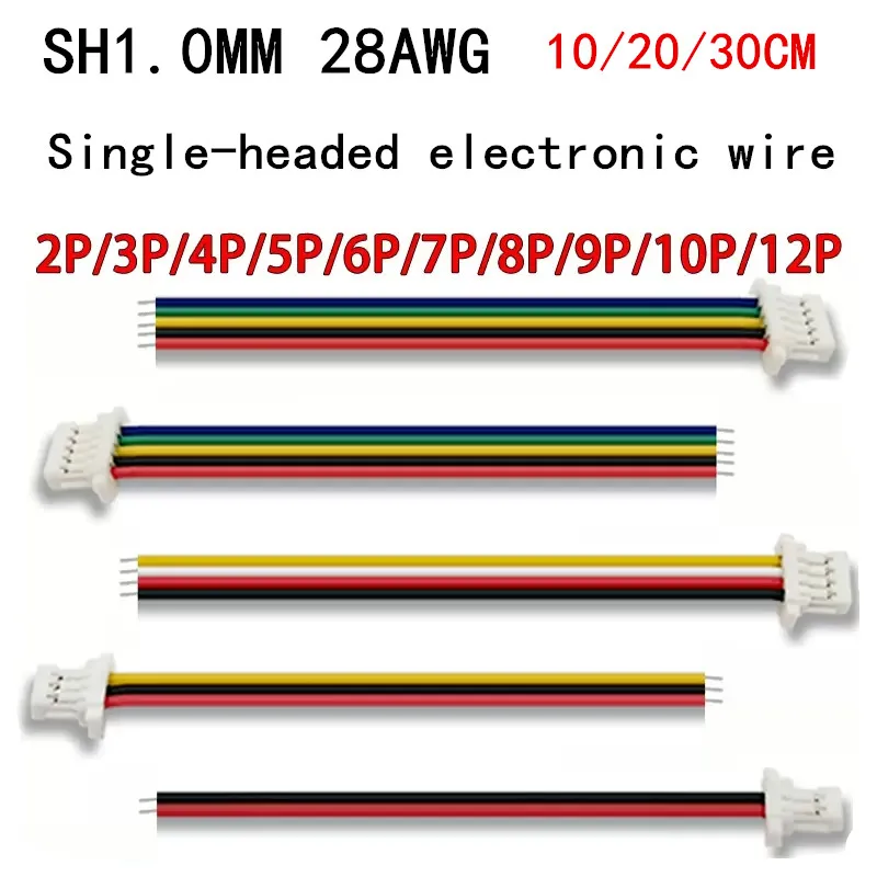 

5Pcs SH1.0 10/20/30cm Male 28AWG Wire Cable Connector DIY SH1.0 JST 2/3/4/5/6/712P Electronic Line Single Connect Terminal Plug