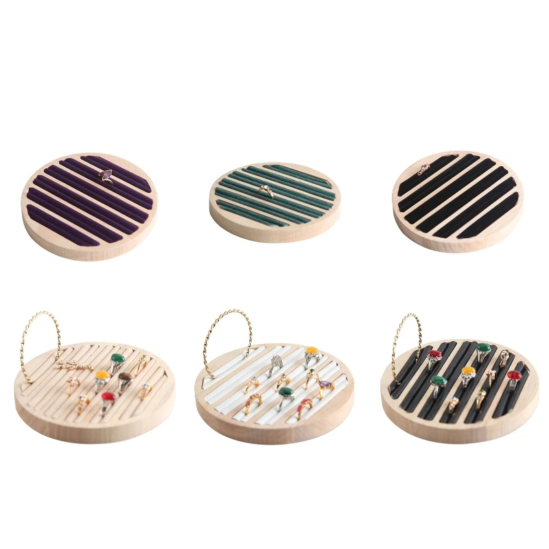 

Wood Ring Display Tray Round Earring Bracelet Showcase Display Board for Shop Retail Commercial Jewelry Organizer