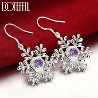 doteffil 925 sterling silver snowflake purple aaa zircon drop earring for woman wedding engagement party fashion charm jewelry