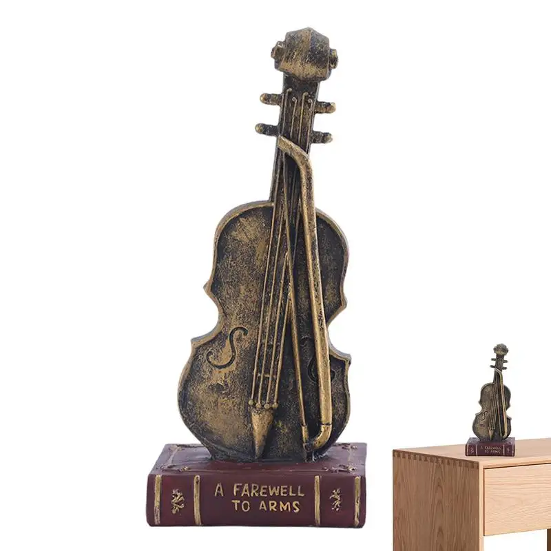 

Violin Table Decor Vintage Resin Tabletop Musical Instrument Sculpture Cute Music Art Figurine for Bedside Table Mantelpiece