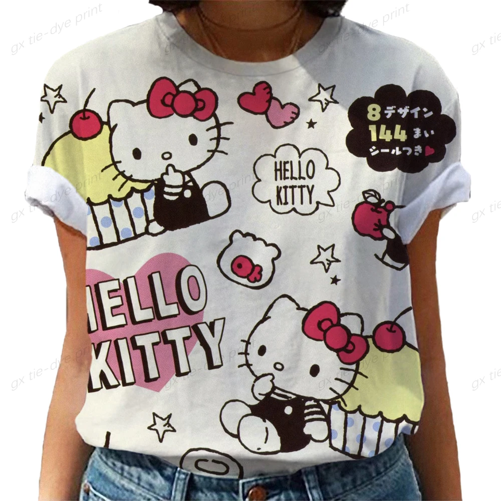

Футболка женская летняя с коротким рукавом и принтом Hello Kitty