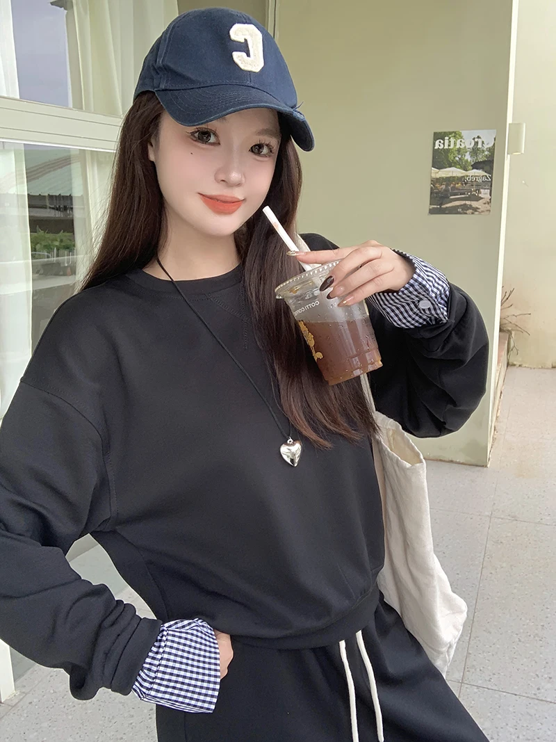 Женский осенне-зимний хлопковый комплект из двух предметов с круглым вырезом