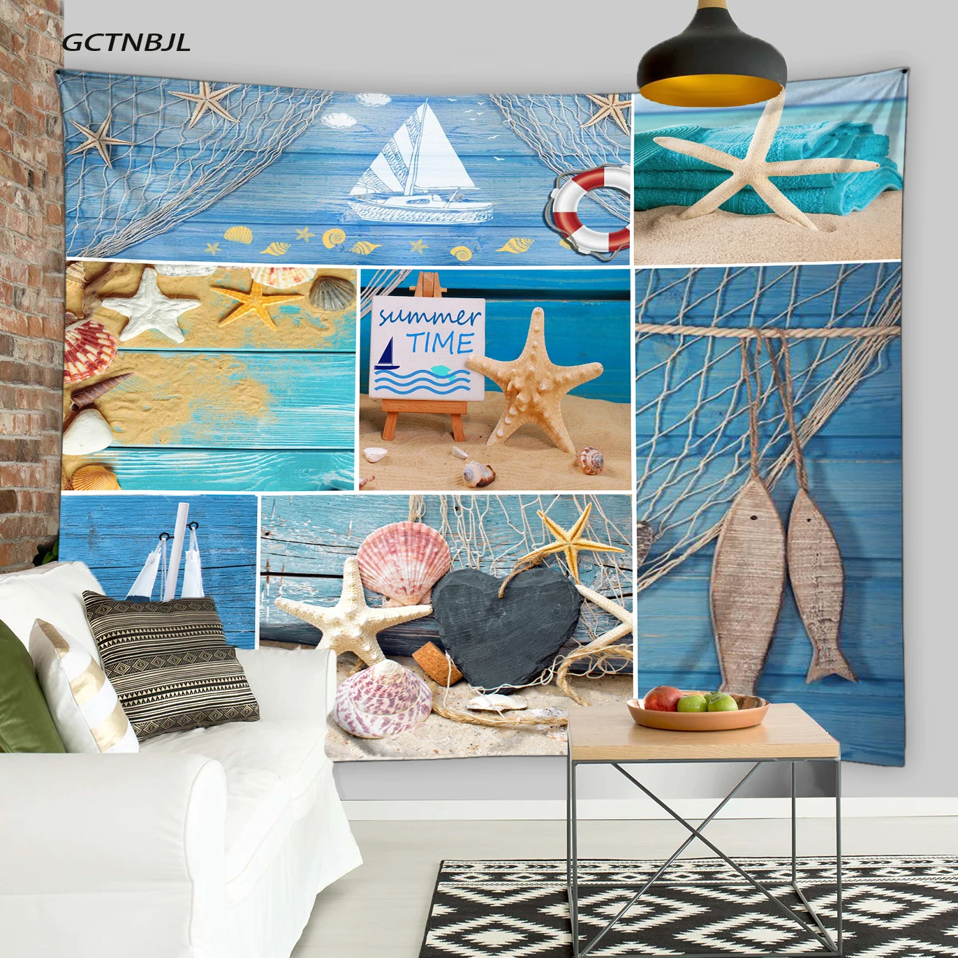 

Starfish Blue Wood Planks Tapestry Marine Theme Modern Creative Home Decor wall Hanging Polyester Fabric Wall Tapestry
