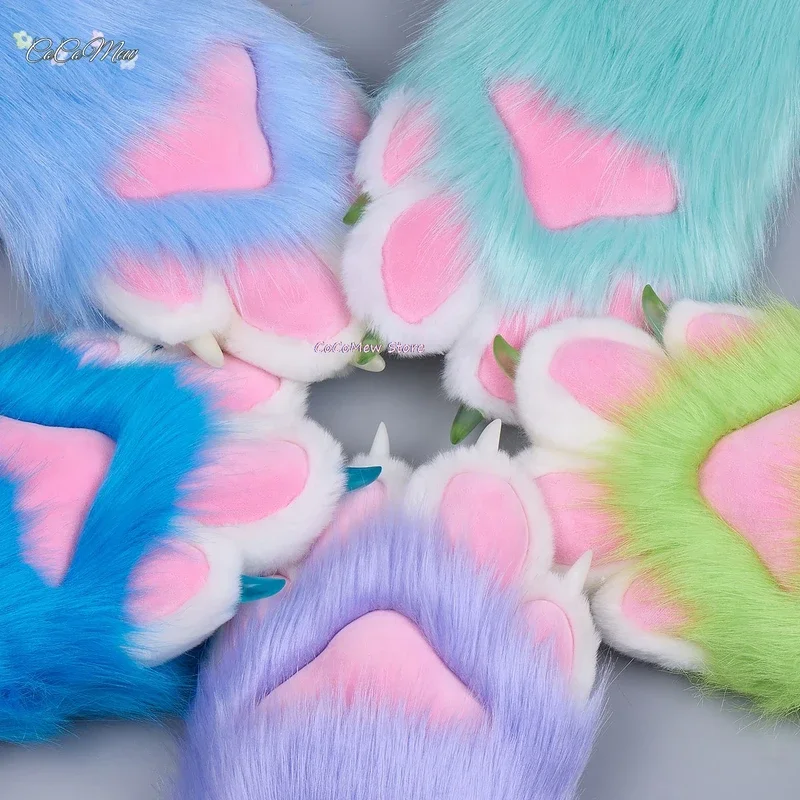 Перчатки с пушистыми лапами костюмы для косплея кошка овечка коготь кролик