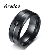 aradoo 8mm black titanium steel micro set zircon ring mens sports and leisure ring