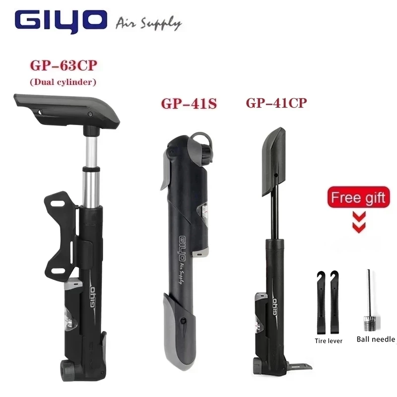GIYO Portable Bicycle Pump with Gauge 120psi Mini Hand Cycling Air Pump Mountain Bike Smart Valve Pump Ball Toy Tire Inflator
