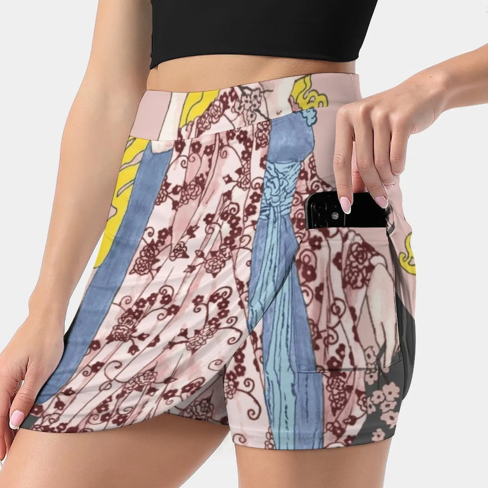 

Женская юбка с цветами вишни и луной, юбки в эстетическом стиле, новая модная короткая юбка-кимоно с цветком вишни