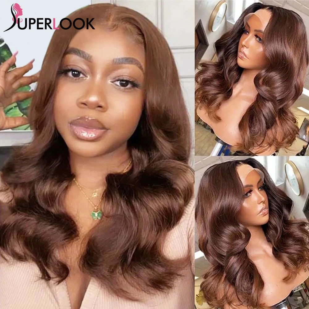 

Парик шоколадно-коричневый на сетке спереди, волнистые волосы Омбре, цветные человеческие волосы, парики для женщин, бразильские парики #4, п...