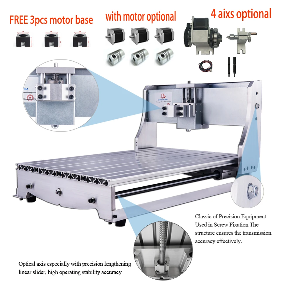 

DIY CNC 3040 6040 Frame Kit Mini CNC Router Lathe 4axis Rotary Axis for Diy CNC 65mm Spindle Nema23 Motor Engraving Machine