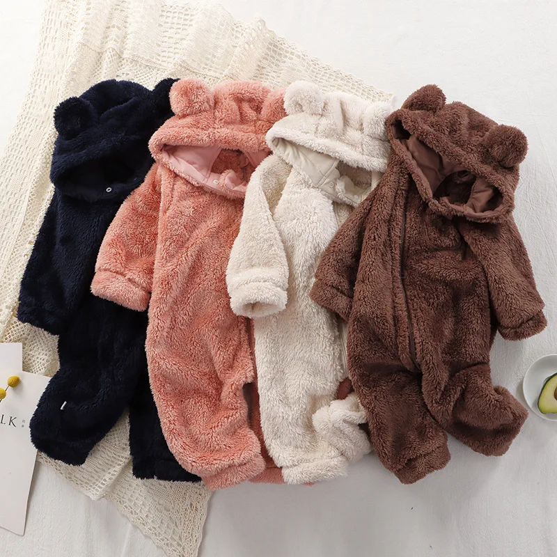 

Зимний комбинезон для новорожденных девочек, одежда с длинным рукавом, женский костюм, милый детский теплый комбинезон, наряд с шапкой