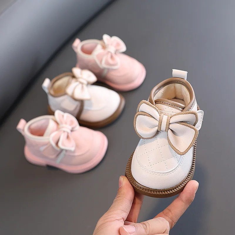 

Baby Kids Shoes for Girls Autumn Winter Plush Warm Anti-Slippery Slip-On Casual Shoes Cute Bowknot Princess Shoes cotton shoes