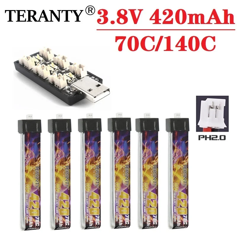 

Зарядное устройство TERANTY 1S HV 3,8 V 420mAh 70C 4,35 V FPV Lipo с вилкой PH2.0 для RC FPV Racing Drone, запасные части, аксессуары