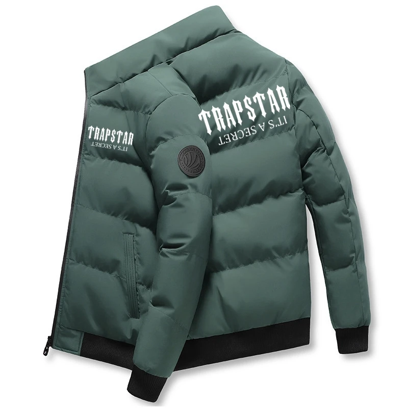 2022 TRAPSTAR Channel Autumn Winter Men's Ethnic Zip-Up Jacket Casual Bomber Jacket Scarf Collar Fashion Slim Coat