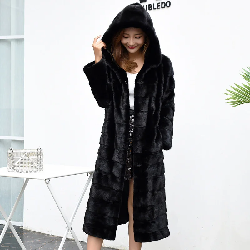 ICCLEK 2020 imitation mink fur coat new slim fitting imitation fur cut trench women's hooded long mink coat