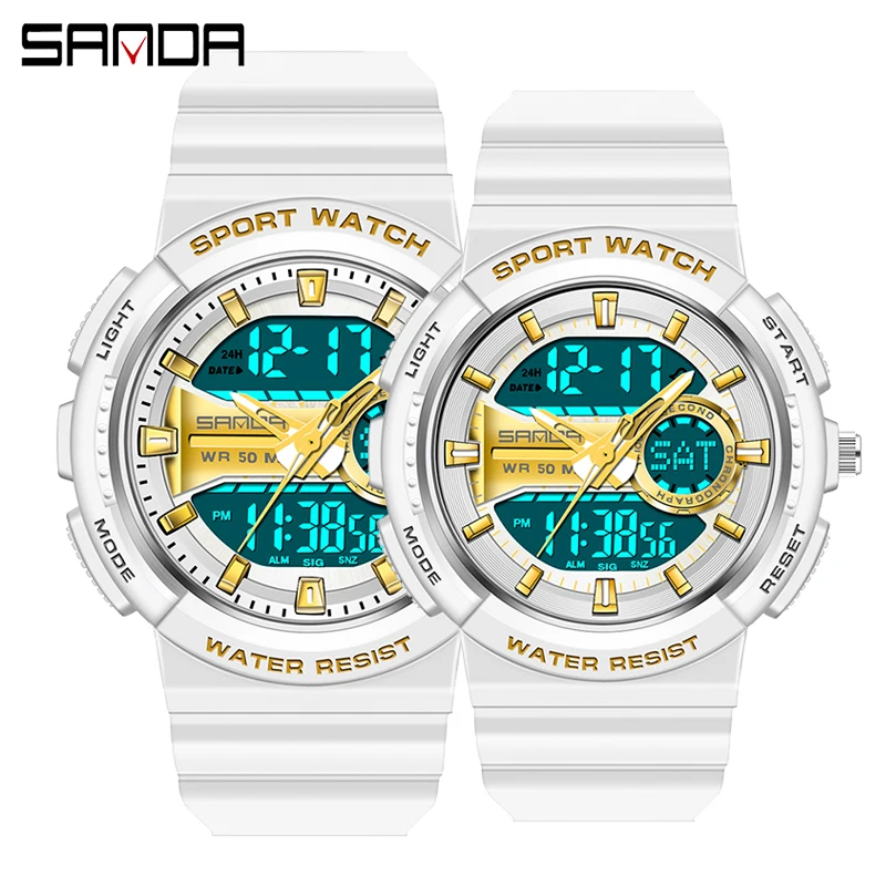 SANDA Fashion Couple Sports Quartz Dual Display Watches Men Women Military Digital Watch Waterproof Wristwatch Relojes Hombre