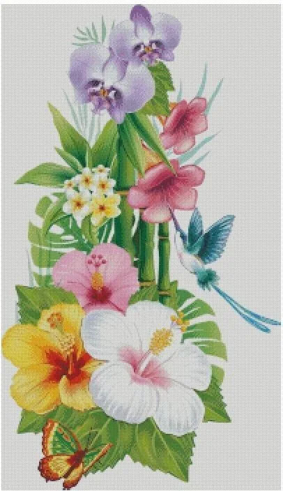 

Tropical bouquet flower Sewing Kit 18CT 16CT 14CT Unprinted Cross Stitch Kits Embroidery Art DIY Handmade Needlework Home Decor