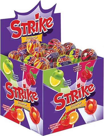 Карамель на палочке Strike с жевательной конфетой, 11 г - изображение
