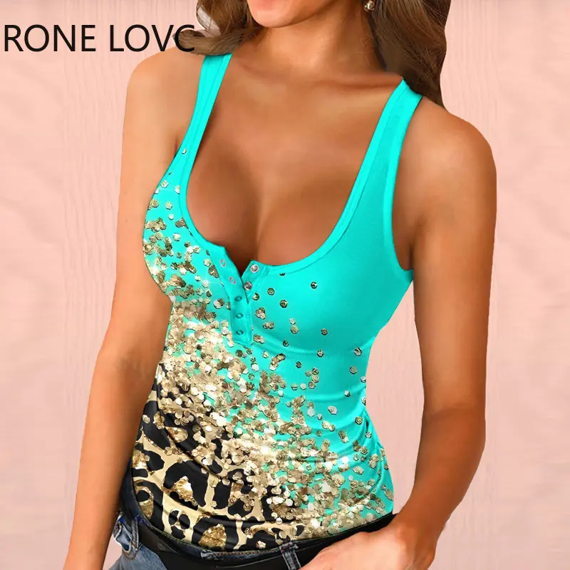 

2023 Женские повседневные топы без рукавов с леопардовым принтом и скрытыми пуговицами, Женские повседневные топы на бретелях