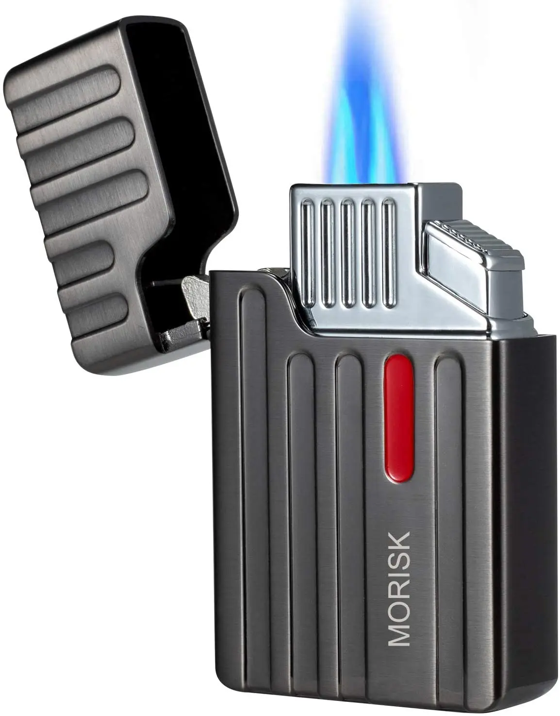 

Butane Refillable Lighter with Cigar Punch for Pipe & Cigarette, Push-Button Piezo Ignition Adjustable Flame Insert Lighter