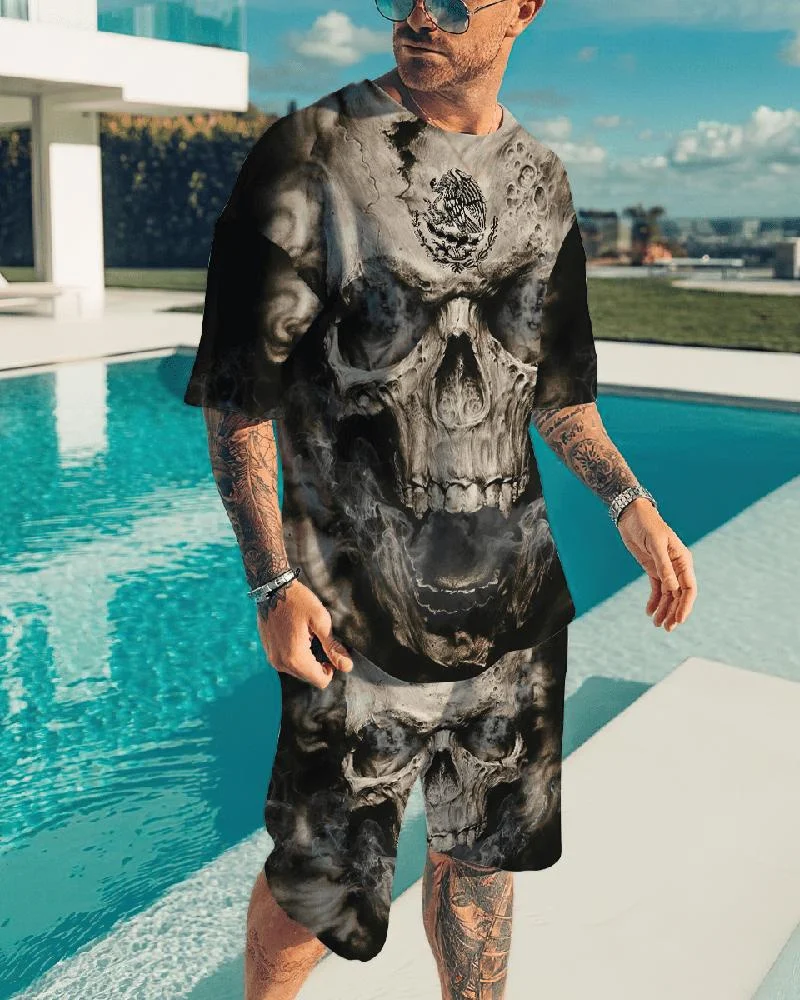 Summer Men Fashion Shorts Outfits Male Clothing Street T Shirt Two Piece Set Print Casual 3D Tracksuit Oversized Beach Sportwear