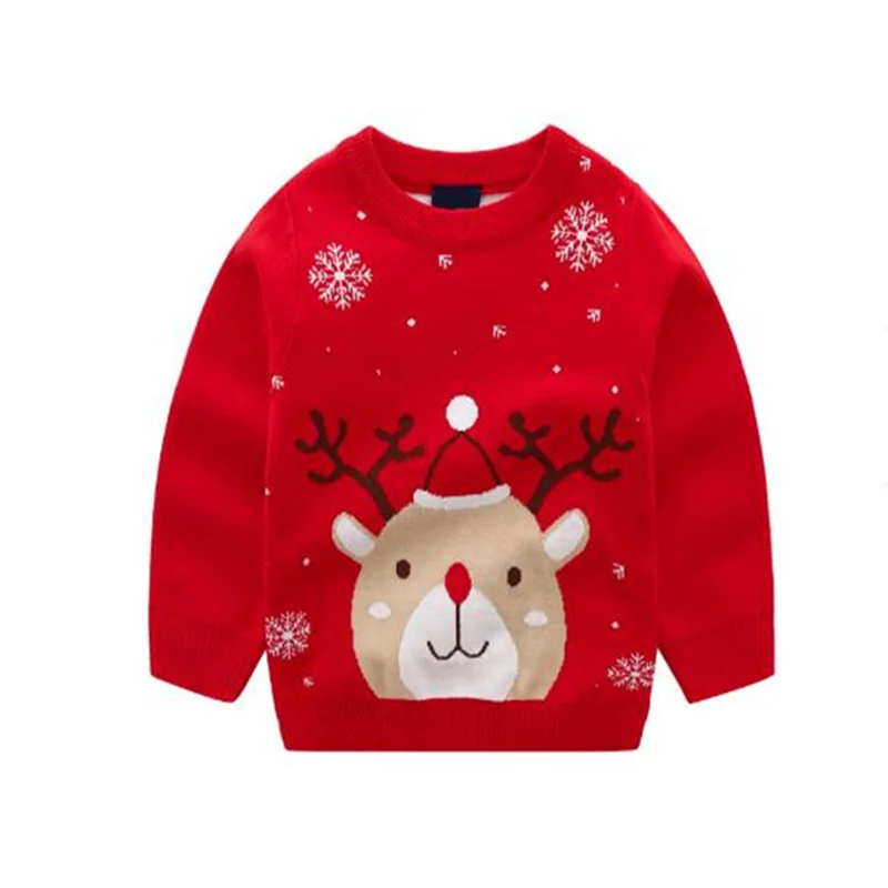 

Children's Double Christmas Snow Deer Sweater Euro American Autumn Winter New Double layer Cotton Jacquard Sweater