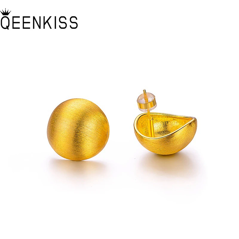 

QEENKISS EG5438 Jewelry Party Birthday Wedding Christmas Gift Round 24KT Gold Stud Earrings for Women Girlfriend Bride Mother