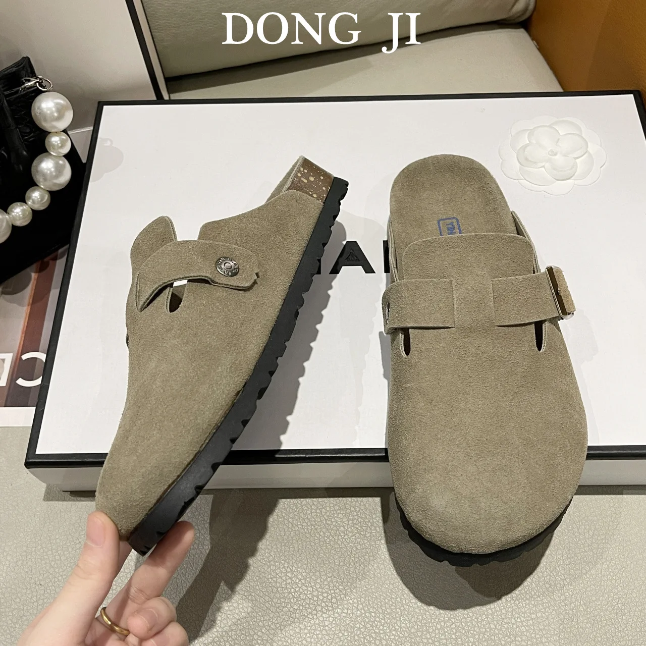 Slippers Women's 2023 Spring Korean Style Retro Big Head Solid Color Simple All-Match Cork Sole Shoes