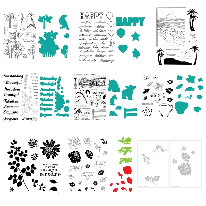 

February 2023 New Blue Violets Happy Words Clear Stamps Cutting Dies Stencils for Scrapbooking Paper Making Frame Card Craft